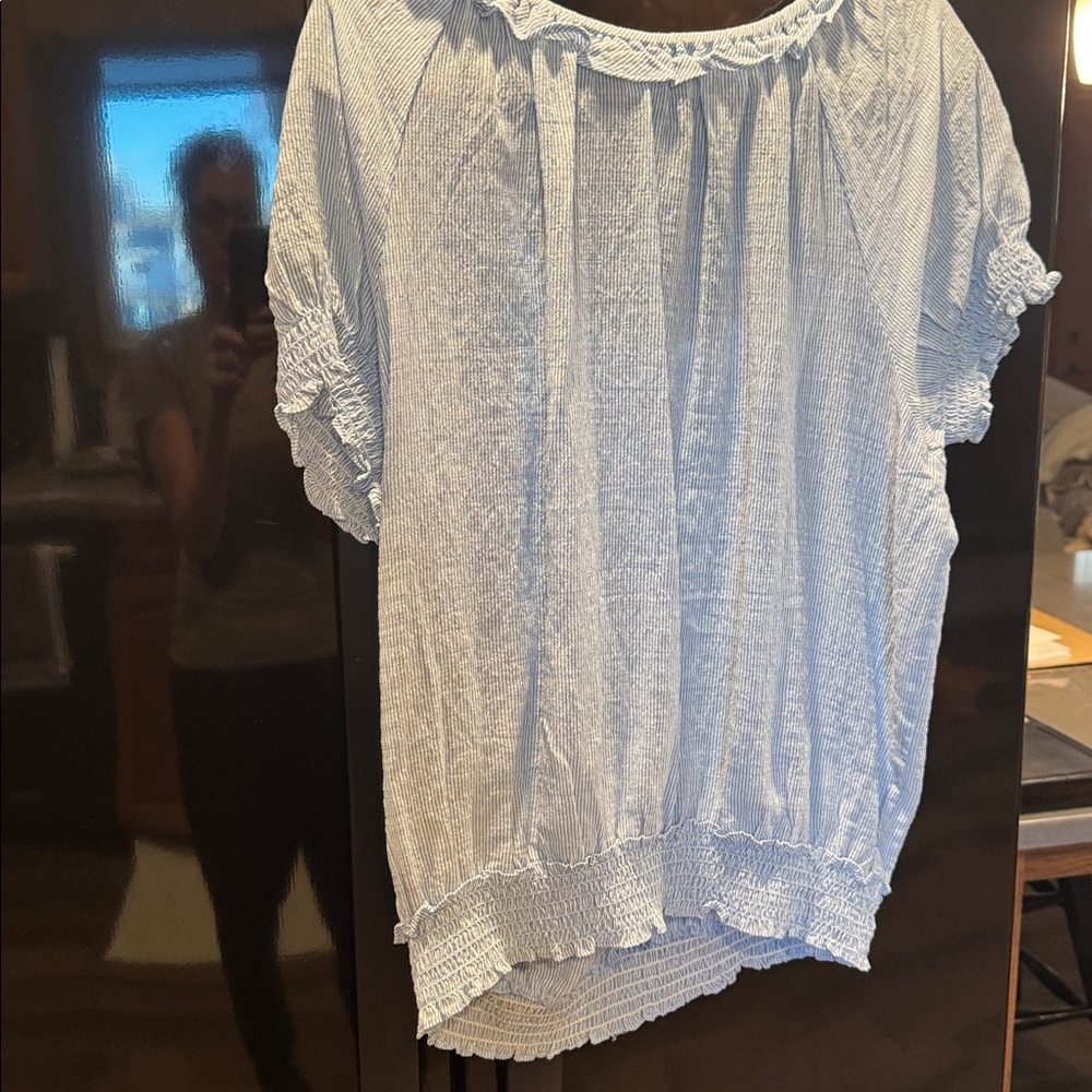 Max Studio Light Blue Ruffle Blouse - Picture 5 of 5